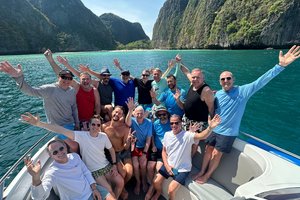Group on boat exploring islands