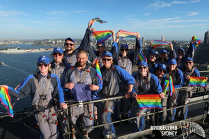 group posing above Sydney